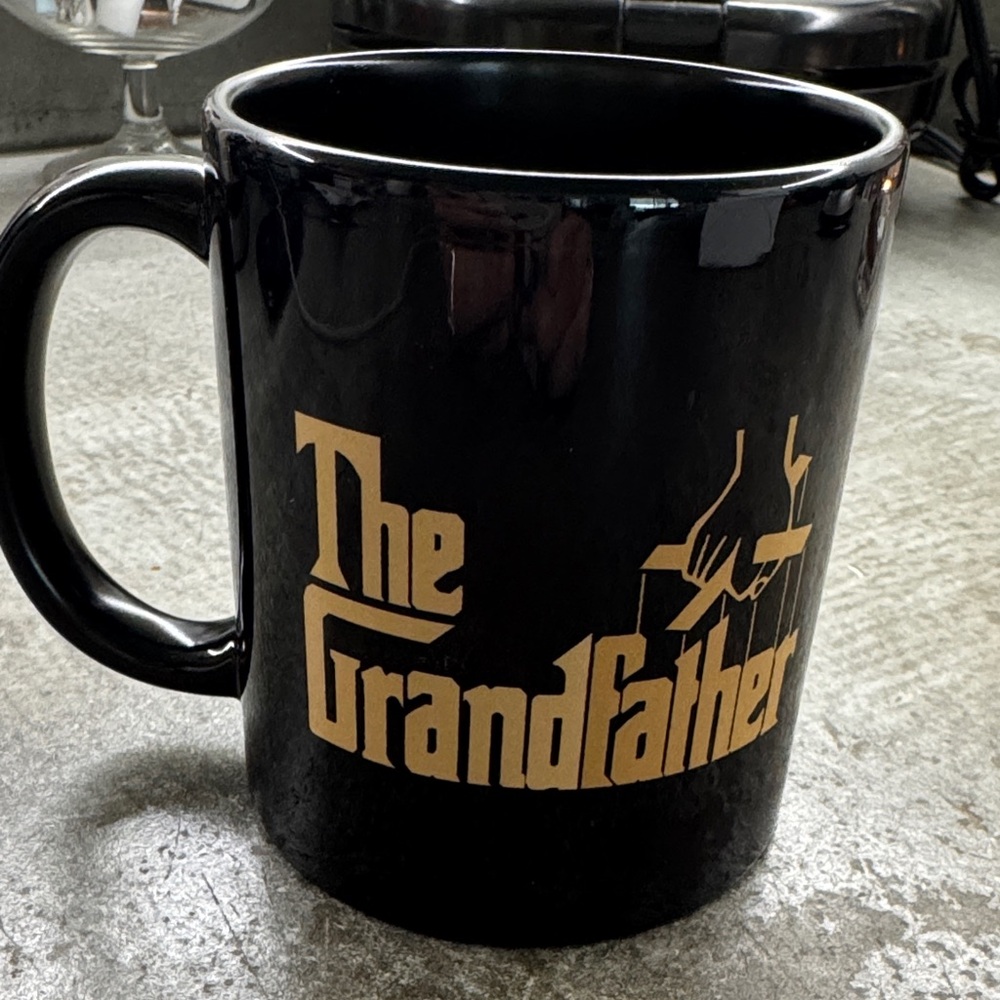 Black Ceramic Mug with Gold 'The Grandfather' Logo - Classic Coffee Cup